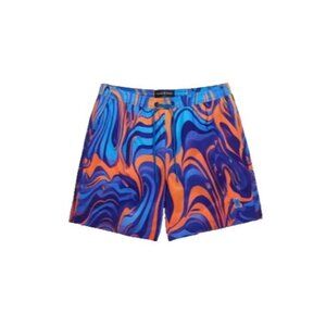 Psycho Bunny Swim Trunks Shorts Mens L Blue Nevada Drawstring Lined Swirl Print